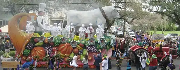 Le char du Bœuf Gras de la société Rex au Carnaval de la Nouvelle Orléans en 2011.