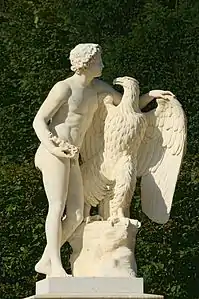 Ganymède (1684), groupe en marbre, rampe nord du parterre de Latone au jardin de Versailles.