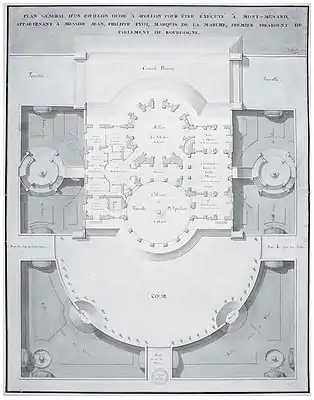 Le château en coupe et vue de dessus(rez de chaussée).