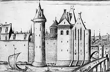 Gravure du XVIIe siècle montrant une vue globale du château de Tours.