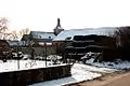 Le clocher de l'église de Tohogne (Durbuy) en hiver.