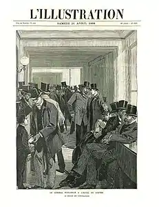 Le général Boulanger à l'Hôtel du Louvre (L'Illustration, 21 avril 1888).