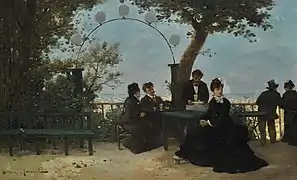 Le Goûter sur la terrasse, non daté, huile sur toile, 57 × 91 cm, Londres Sotheby's.