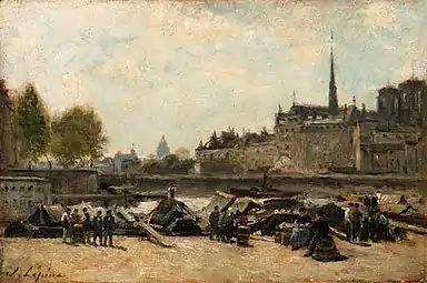 Le Marché aux pommes, Quai de Gesvres et Quai de l'Hôtel-de-Ville, près du Pont d'ArcoleStanislas Lépine, 1884-1888Collection privée, Vente 2000