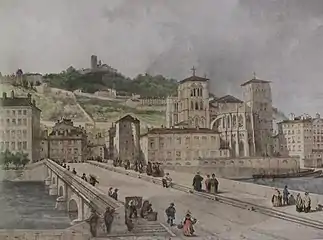 Le pont Tilsitt sur la Saône à Lyon (1848).