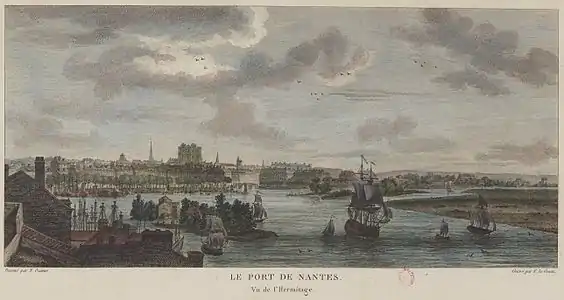 Le port de Nantes vu de la butte Sainte-Anne, 1776. Le centre de gravité a basculé vers le quai de la Fosse