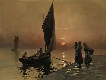 Le retour des pêcheurs - Huile sur toile, signée en bas à dr., 47 × 61 cm, localisation inconnue.