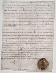 Grand diplôme en parchemin confirmant les privilèges de l'abbaye de Sainte-Geneviève de Paris (1035), Pierrefitte-sur-Seine, Archives nationales.