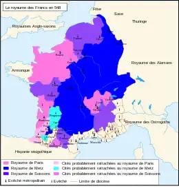 Le royaume des Francs en 548.