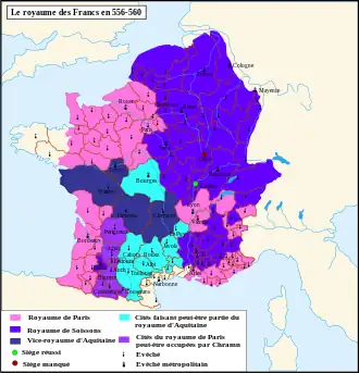 Le royaume des Francs en 556-560.