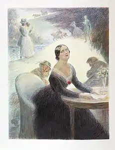 Emma Bovary. Gravure à l'eau-forte d'Eugène Decisy d'après une aquarelle de Charles Léandre, 1931.