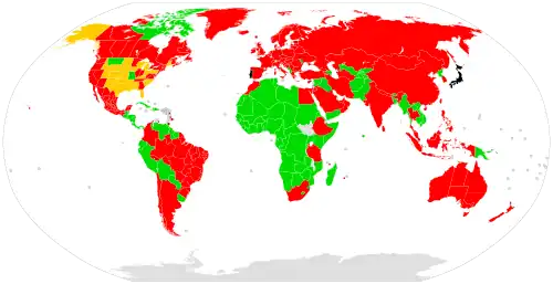 Carte mondiale de la réglementation du téléphone au volant