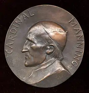 Le Cardinal Manning (vers 1903), médaillon en bronze.