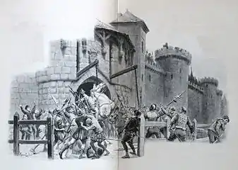 Combat à l'entrée d'un château