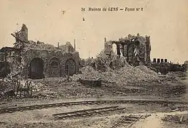 Fosse no 2 , Ruines juste après la Première Guerre mondiale.