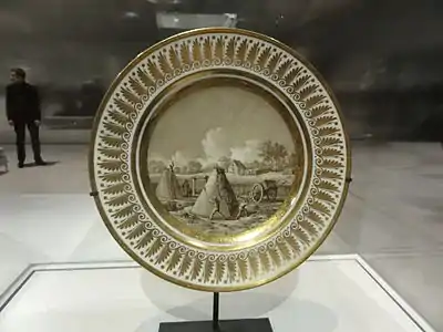 Assiette à dessert du service encyclopédique : Fabrique de charbon (1805-1806).Paris, musée du Louvre.