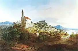 L'église du Sauveur et le Walhalla à Donaustauf, 1857.