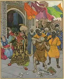 Illustration du livre des Mille et Une Nuits - Histoire d'Abou Qir et d'Abou Sir par Léon Carré.