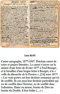 Manuscrit autographe. Lettre manuscrite de Léon Bloy sur les poèmes de Paul Bourget, 1877.