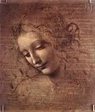 Léonard de Vinci, Tête de jeune fille échevelée ou La Scapigliata, huile sur panneau de bois (v. 1508), galerie nationale de Parme.