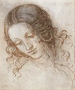 Dessin en grisailles représentant une femme en buste à la tête penchée