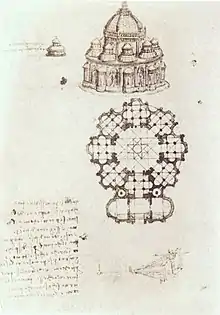 Plan de niveau et élévation d'une église.