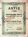 Action de 1000 marks de Leonhard Tietz AG du 28 mai 1920