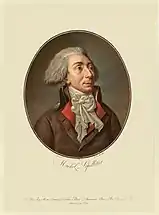 Photographie en couleur d'une peinture représentant un homme de semi-profil, dans un médaillon.
