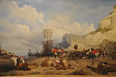 Pêcheur halant un bateau à terreEugène Le Poittevin, 1832Musée maritime de l'Île Tatihou.