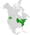 Aire de répartition nord-américaine du Crapet-soleil