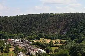 Vue de Saint-Léonard-des-Bois et du Haut-Fourché en arrière-plan.