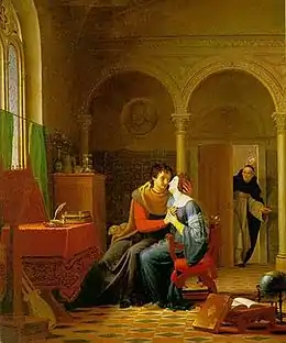 Reproduction d'un tableau représentant les amours d'Héloïse et Abélard.