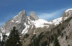 Les Jumelles vues depuis les berges du lac de Tanay.