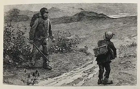 Jean Valjean et le jeune ramoneur Petit-Gervais. Illustration de Jeanniot.