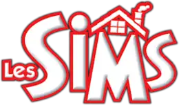 Les Sims est inscrit en grosses lettres blanches bordées de rouge. Au-dessus du M figure un toit de maison avec une fenêtre carrée et une cheminée fumante.