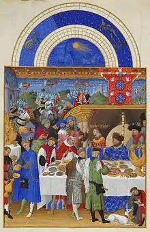 Mois de janvier, scène de repas chez le duc, Les Très Riches Heures du duc de Berry