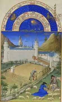 Illustration du mois de juillet dans Les Très riches heures du Duc de Berry, entre 1412 et 1416.