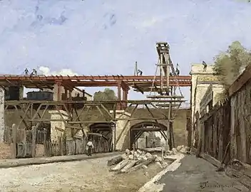 Les Travaux de relèvement du chemin de fer de ceinture, le pont de la rue de la Voûte, Paris, musée d'Orsay.