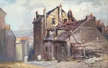 Les Maisons de Mimi Pinson et Berlioz sur la butte Montmartre, huile sur toile, 55 × 38 cm, œuvre présentée au Salon des indépendants[réf. nécessaire].
