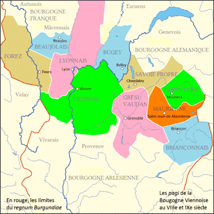 Les pagi carolingiens en « Bourgogne cisjurane » ou « Bourgogne viennoise » (IXe siècle).