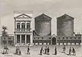 Les premières coupoles des panoramas à Paris sur le boulevard Montmartre en 1802, d’après une gravure du temps reproduite par le journal La Nature.