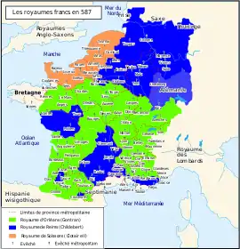 Royaumes francs en 587.