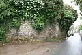 Les vestiges des murailles du Catiau du Diable, à Quaregnon (M) ainsi que l'ensemble de la butte avec le mur de soutènement (S)