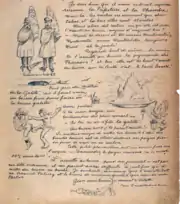 Vignettes, dont au centre une motte de beurre, illustrant un texte manuscrit.