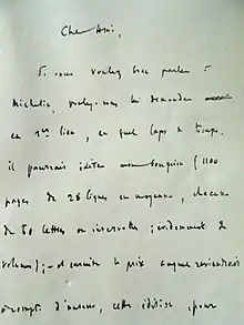 premiers mots d'une lettre de Malègue à un ami commun avec le secrétaire des éditions Spes
