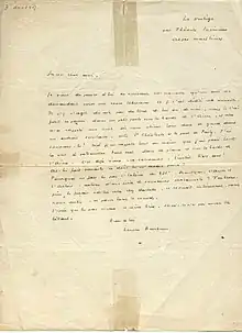 Lettre d'Henri Barbusse à Émile Médard.