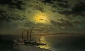 Une nuit, clair de lune sur la rivière, 1870s.