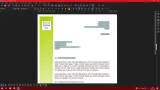 Modèle « Lettre commerciale moderne serif » de LibreOffice Writer 7.5 sous Windows 10.