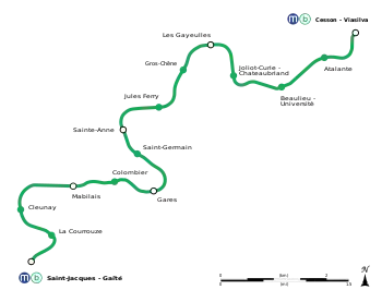 Plan des stations de la ligne B.