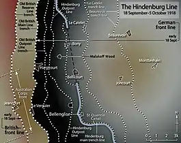 Carte de la bataille de la ligne Hindenburg en septembre-octobre 1918.